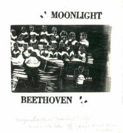 Jocelyne Benoit, Canada, Moonlight Beethoven, 2020, woodcut copper letters, 13 x 13 cm