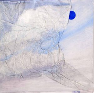 Rosa Mirambell, España, Blue Moon, 2016, oil on wood and china collée, 60 x 60 cm