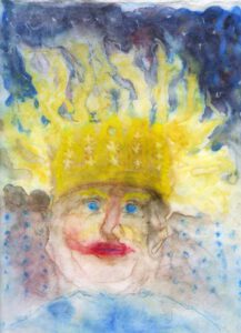 Katharina Bossmann, USA, The Queen Wears Stars, 2021, watercolor monoprint with chine colle, 30 x 23 cm
