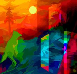 William Zuk, Canada, Wolf Spirits, 2021, digital painting w/stencil, 4960 x 4760 pixels