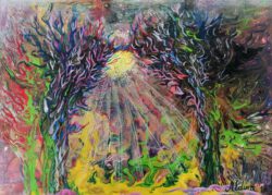 Aldina H Beganovic, Italy, Sun In The Forest, 2018, fluid acrylic on paper, 24 x 34 cm