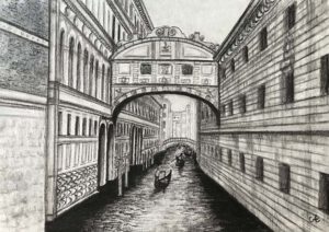 Aleksandra Ciążyńska, Poland, Memories Of Venice 1, 2023, charcoal on paper, 29,7 x 21 cm