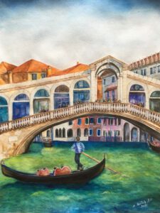 Aranka Székely, Hungary, Rialto Bridge, 2020, watercolor, 50 x 65 cm
