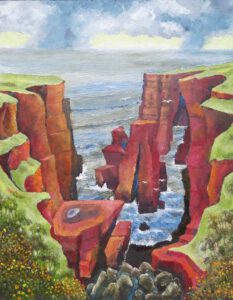 Gerhardt Gallagher, Ireland, Red Cliffs, 2023, oil on board, 50 x 62 cm