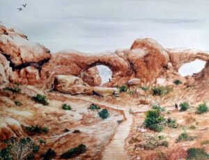 Jan Lowe, Australia, The Carver, 2023, scratchboard and watercolour, 18 x 24 inches