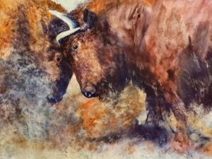Jan Lowe, Australia, Spring Fever – Bisons Grip, 2023, watercolour on ampersand claybord, 18 x 24 inches