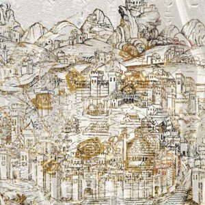 Vicky Tsalamata, Greece, Gold Legend Between Two Worlds, 2013, etching, collagraph, photoetching, 100 x 100 cm.