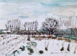 Aga Cela, The Netherlands, Winter Landscape, 2025, watercolour on paper, 10,5 x 14,5 cm