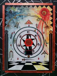 Ferenc Sebök Belgium, Charity, 2020, acrylic and ink on cardboard, 48 x 36 cm