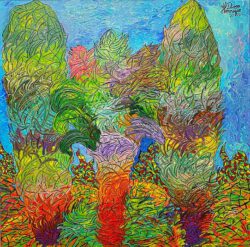 Henrique Diogo, Brazil, Pine Trees That don’t Stop Growing, 2023, acrylic on canvas, 80 x 80 cm