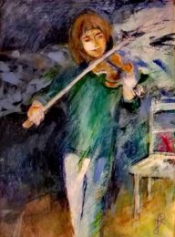 Joanna Rostanska, Poland, Little Musician, 2023, acrylics, 50 x 67 cm