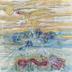 Karen Schuman, USA, Daydream Of The Blue Lotus, 2019, stitched, painted, beaded fabric, 91 x 91 cm