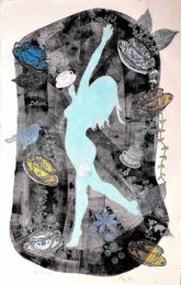 Patricia Gaspar 2 Canada, Tea Time, 2025, stencils, chine colle, woodcut, 102 x 65 cm