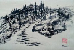 Sylviane Leblond 3 France, On the road, 2018, encre de chine sur papier de riz, 40 x 30 cm