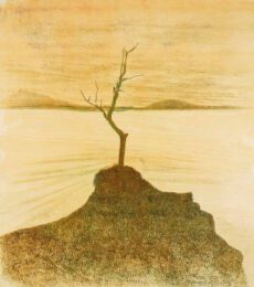 Takanori Iwase, Japan, Lake Side-Chimikep, 2024, lithograph woodcut, 40 x 35 cm