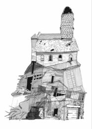 Zeb Lund, USA, Agrarian Ruin, 2023, digital and analog hybrid drawing, 60 x 90 cm